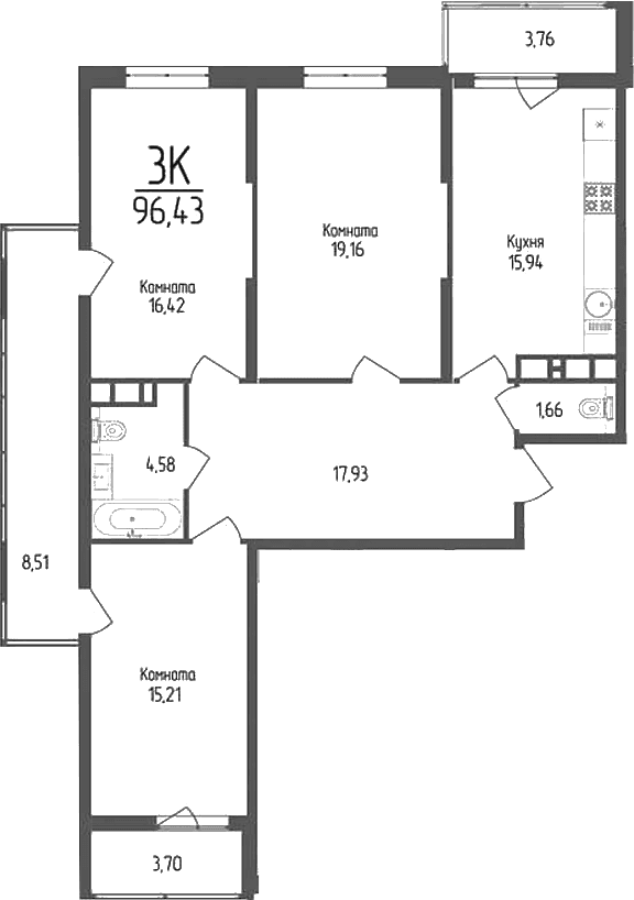 Продается 3-комн. квартира, 90.9 м²