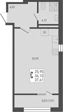 Продается 1-комн. квартира, 36.1 м²