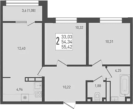 Продается 3-комн. квартира, 54.34 м²