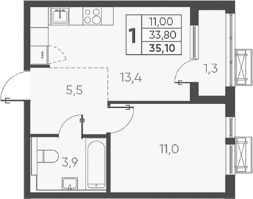 Продается 1-комн. квартира, 33.8 м²