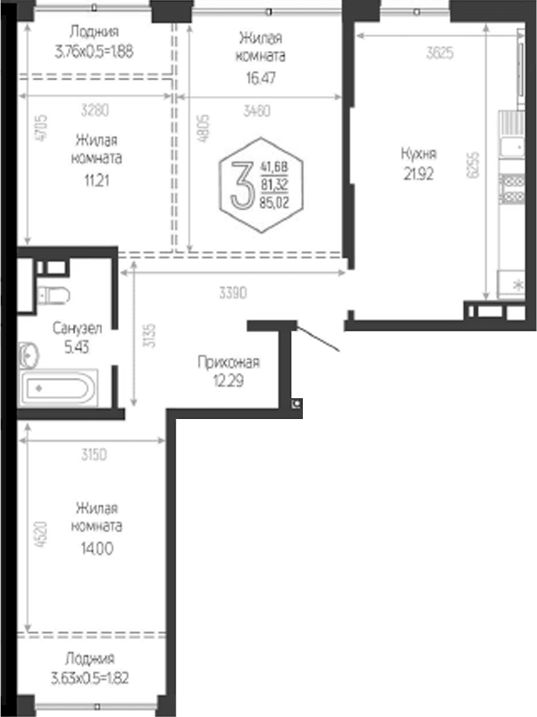 Продается 3-комн. квартира, 81.32 м²