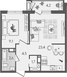 Продается 2-комн. квартира, 44.3 м²