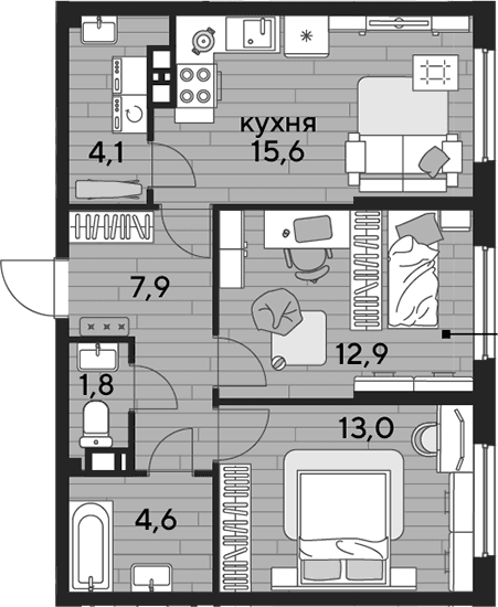 Продается 2-комн. квартира, 59.9 м²