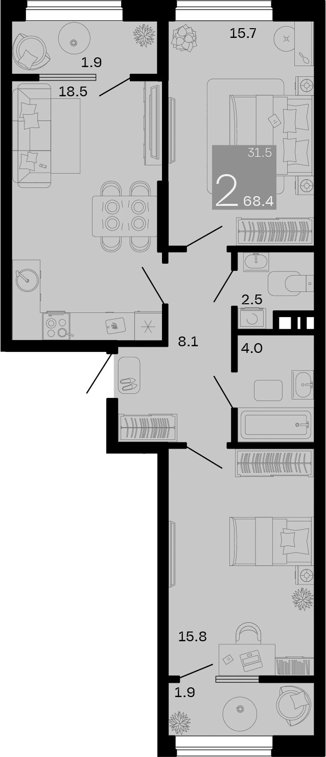 Продается 2-комн. квартира, 64.6 м²