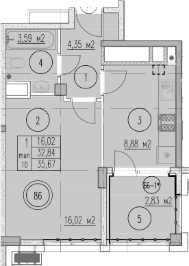 Продается 1-комн. квартира, 32.84 м²