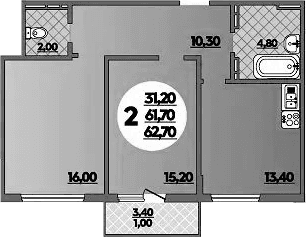 Продается 2-комн. квартира, 61.7 м²