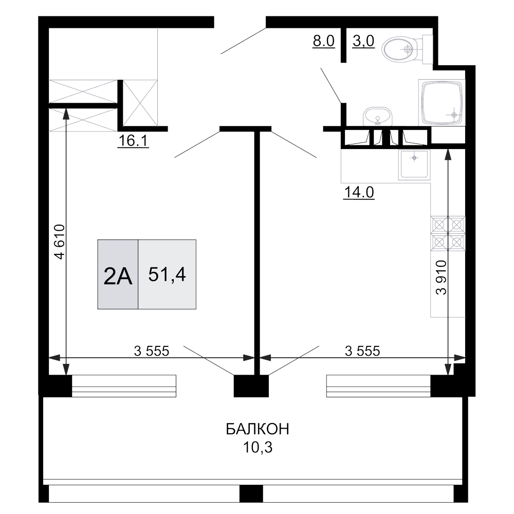 Продается 2-комн. квартира, 41.1 м²