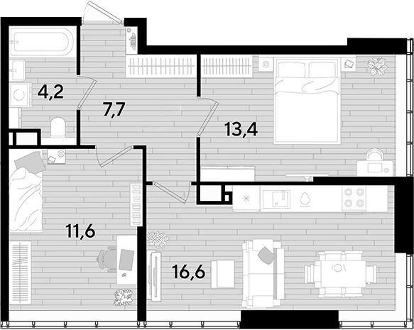 Продается 2-комн. квартира, 53.5 м²