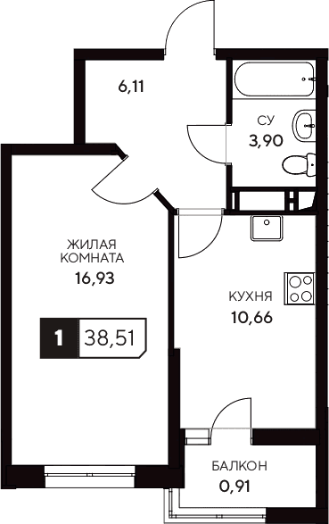 Продается 1-комн. квартира, 37.6 м²