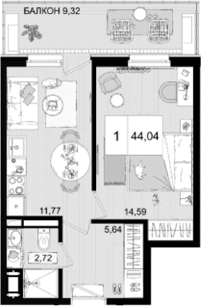 Продается 1-комн. квартира, 34.72 м²