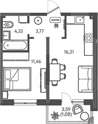 Продается 2-комн. квартира, 35.87 м²