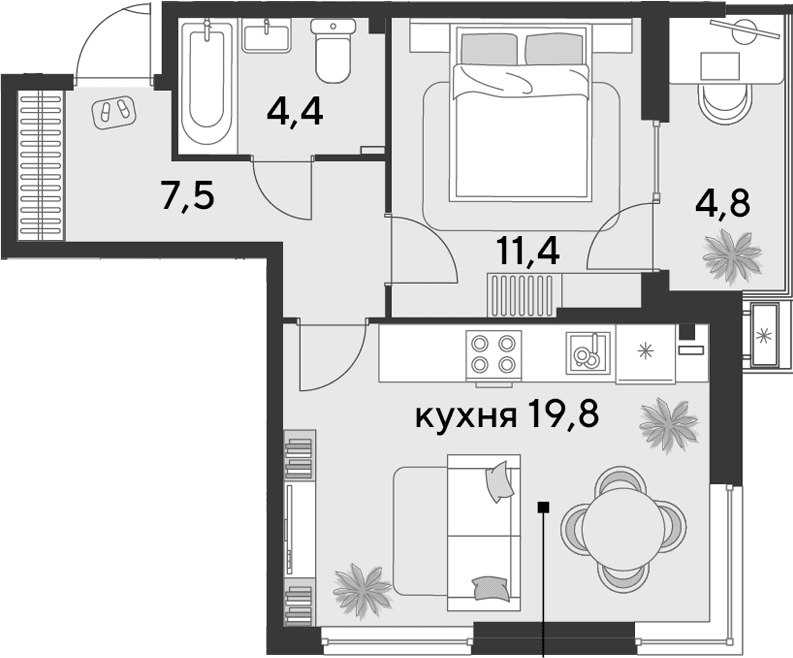 Продается 2-комн. квартира, 43.1 м²