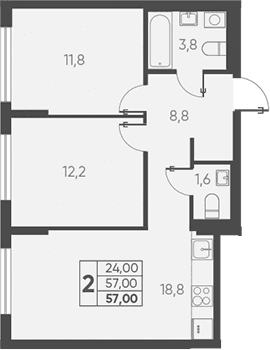 Продается 2-комн. квартира, 57 м²