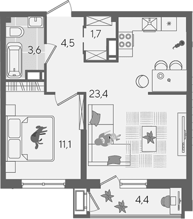 Продается 2-комн. квартира, 44.3 м²