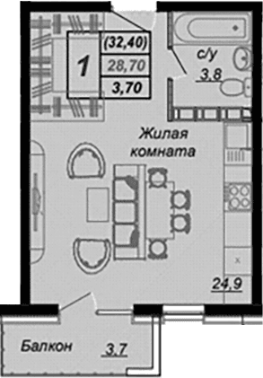 Продается 1-комн. квартира, 28.2 м²
