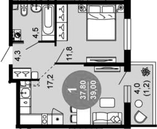 Продается 2-комн. квартира, 37.8 м²