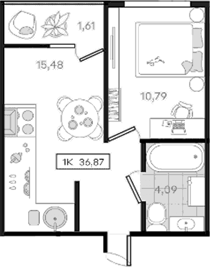 Продается 1-комн. квартира, 35.26 м²