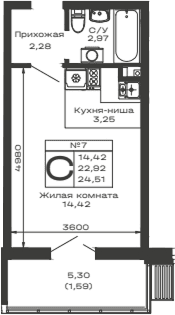 Продается 1-комн. квартира, 22.92 м²