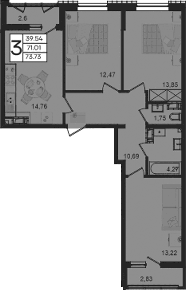 Продается 3-комн. квартира, 71.01 м²