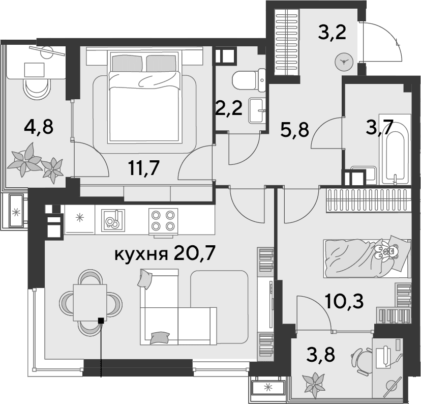 Продается 3-комн. квартира, 57.6 м²
