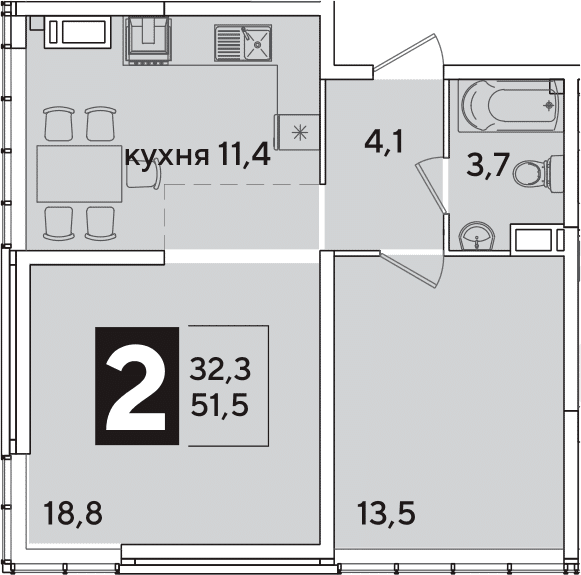 Продается 2-комн. квартира, 51.5 м²