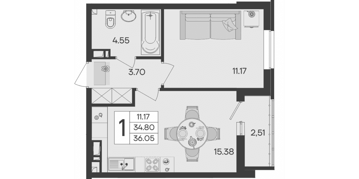 Продается 1-комн. квартира, 34.8 м²