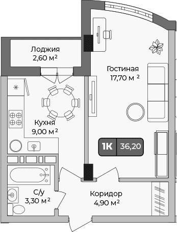 Продается 1-комн. квартира, 34.9 м²