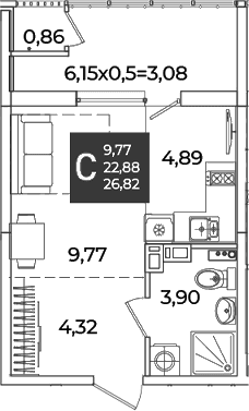 Продается 1-комн. квартира, 22.88 м²