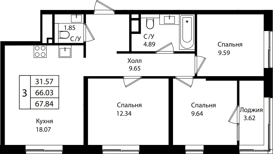 Продается 4-комн. квартира, 65.81 м²