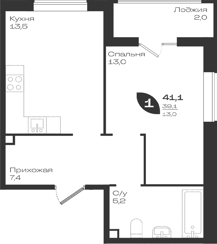 Продается 1-комн. квартира, 39.1 м²
