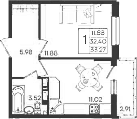 Продается 1-комн. квартира, 32.4 м²