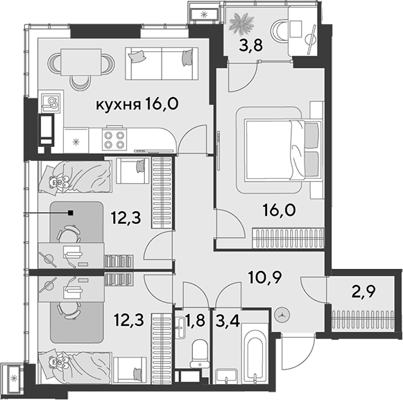 Продается 4-комн. квартира, 76.9 м²