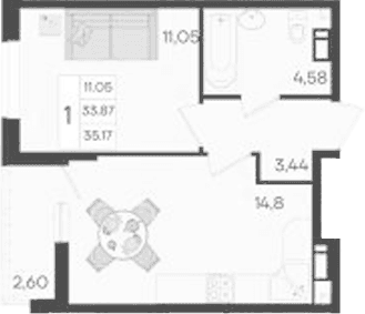 Продается 1-комн. квартира, 33.87 м²