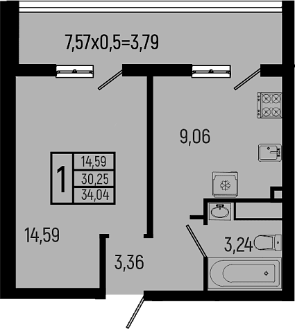 Продается 1-комн. квартира, 30.25 м²