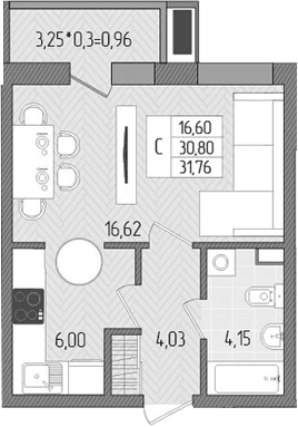 Продается 1-комн. квартира, 30.8 м²