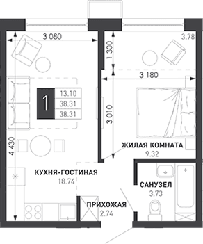 Продается 1-комн. квартира, 39.16 м²