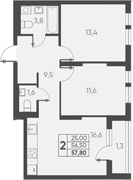 Продается 2-комн. квартира, 56.5 м²