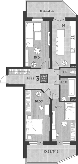 Продается 3-комн. квартира, 78.52 м²