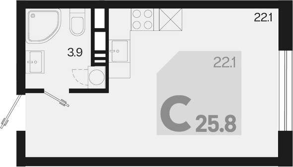 Продается 1-комн. квартира, 25.8 м²