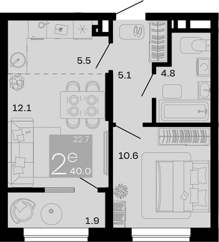 Продается 2-комн. квартира, 38.1 м²