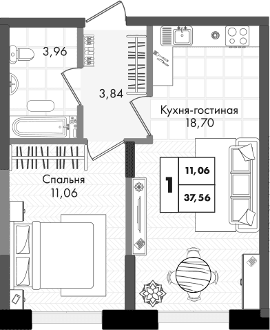 Продается 2-комн. квартира, 37.56 м²