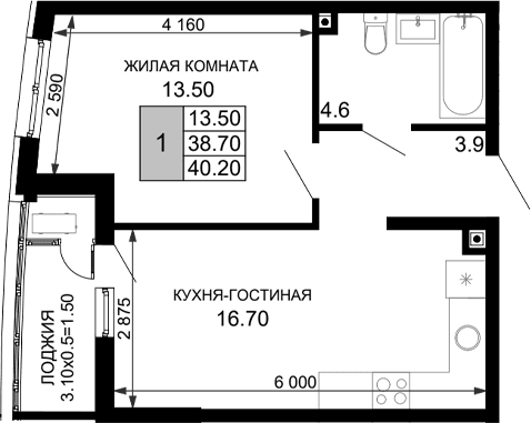 Продается 2-комн. квартира, 38.7 м²