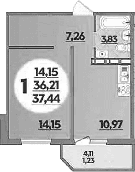 Продается 1-комн. квартира, 36.21 м²