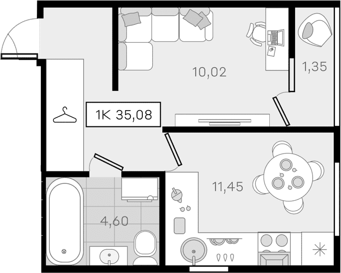 Продается 1-комн. квартира, 33.73 м²