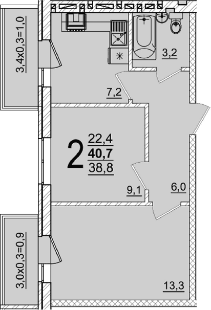 Продается 2-комн. квартира, 38.8 м²