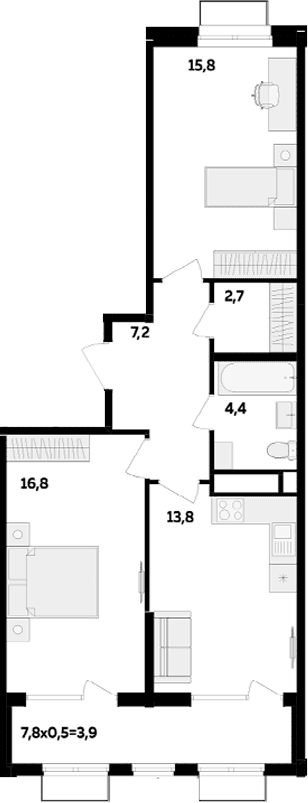 Продается 2-комн. квартира, 60.7 м²