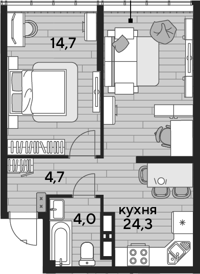 Продается 1-комн. квартира, 47.7 м²