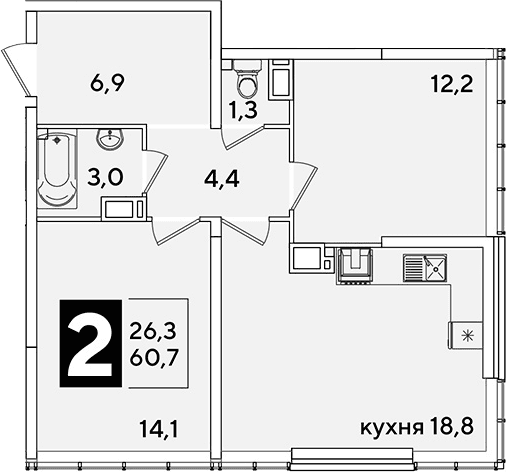 Продается 3-комн. квартира, 60.7 м²
