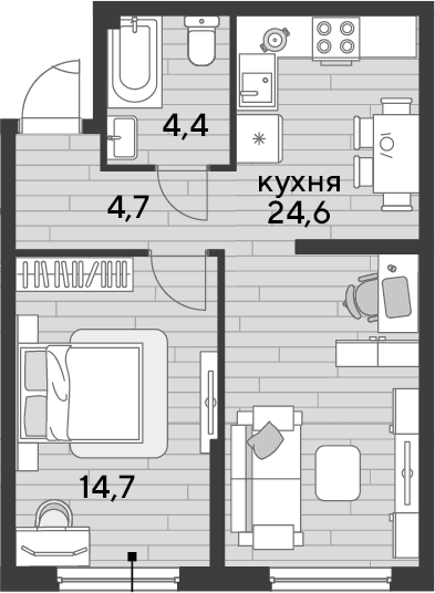 Продается 1-комн. квартира, 48.4 м²