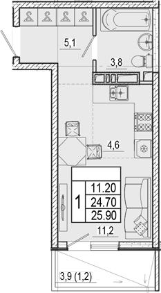 Продается 1-комн. квартира, 24.7 м²